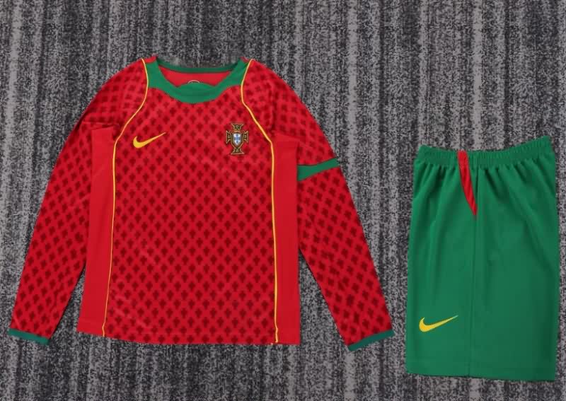 Portugal 2004 Kids Home Long Sleeve Soccer Jersey And Shorts Portugal 2004 Kids Home Long Sleeve Soccer Jersey And Shorts