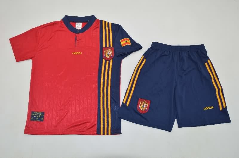 Spain 1996 Kids Home Soccer Jersey And Shorts Spain 1996 Kids Home Soccer Jersey And Shorts